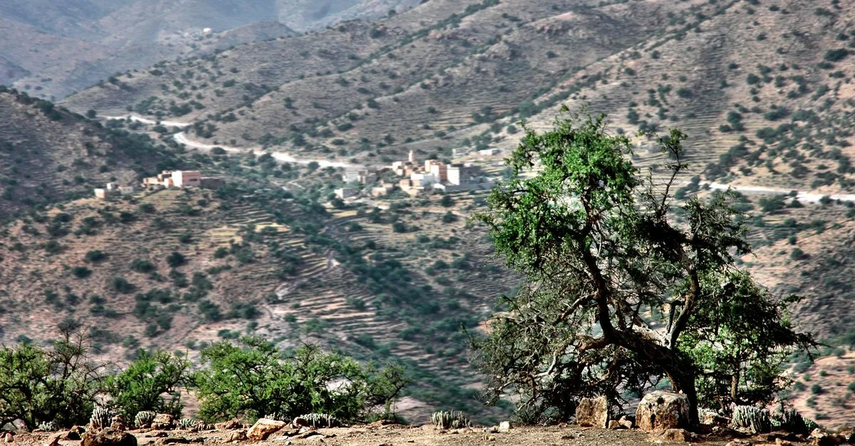 Beautiful view of Tafraoute's rugged mountains and arid landscape in Morocco.