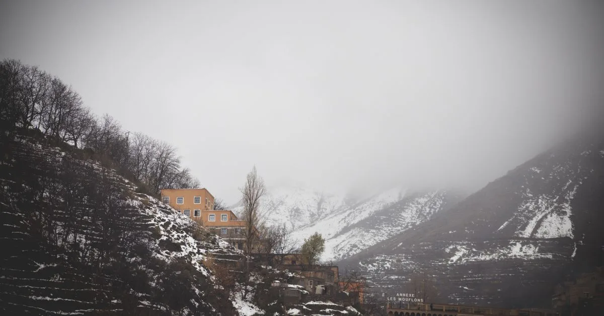 Moody winter landscape of Imlil in the Atlas Mountains, Morocco.